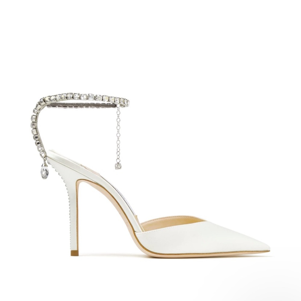 ISO JIMMY CHOO SAEDA CRYSTAL ANKLE STRAP POINTED TOE PUMP